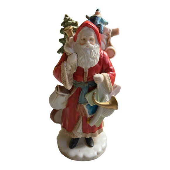 Vintage 1987 Enesco Santa Claus Porcelain Figurine With Toys & Christmas Tree - Picture 7 of 7